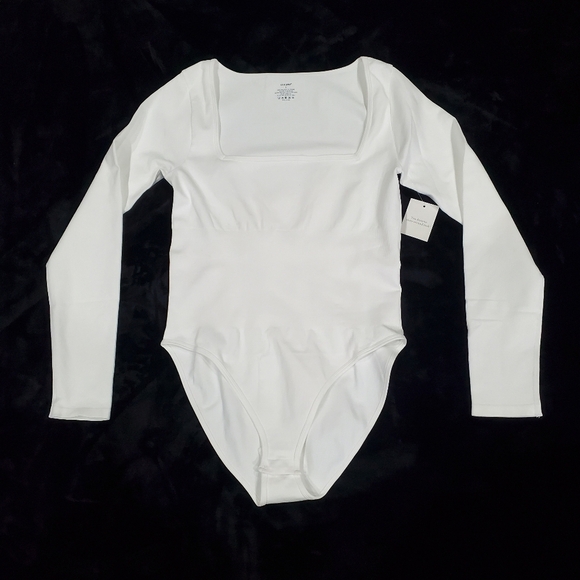 Tummy Control Shapewear White Square Neck Long Sleeve Top - Picture 3 of 7